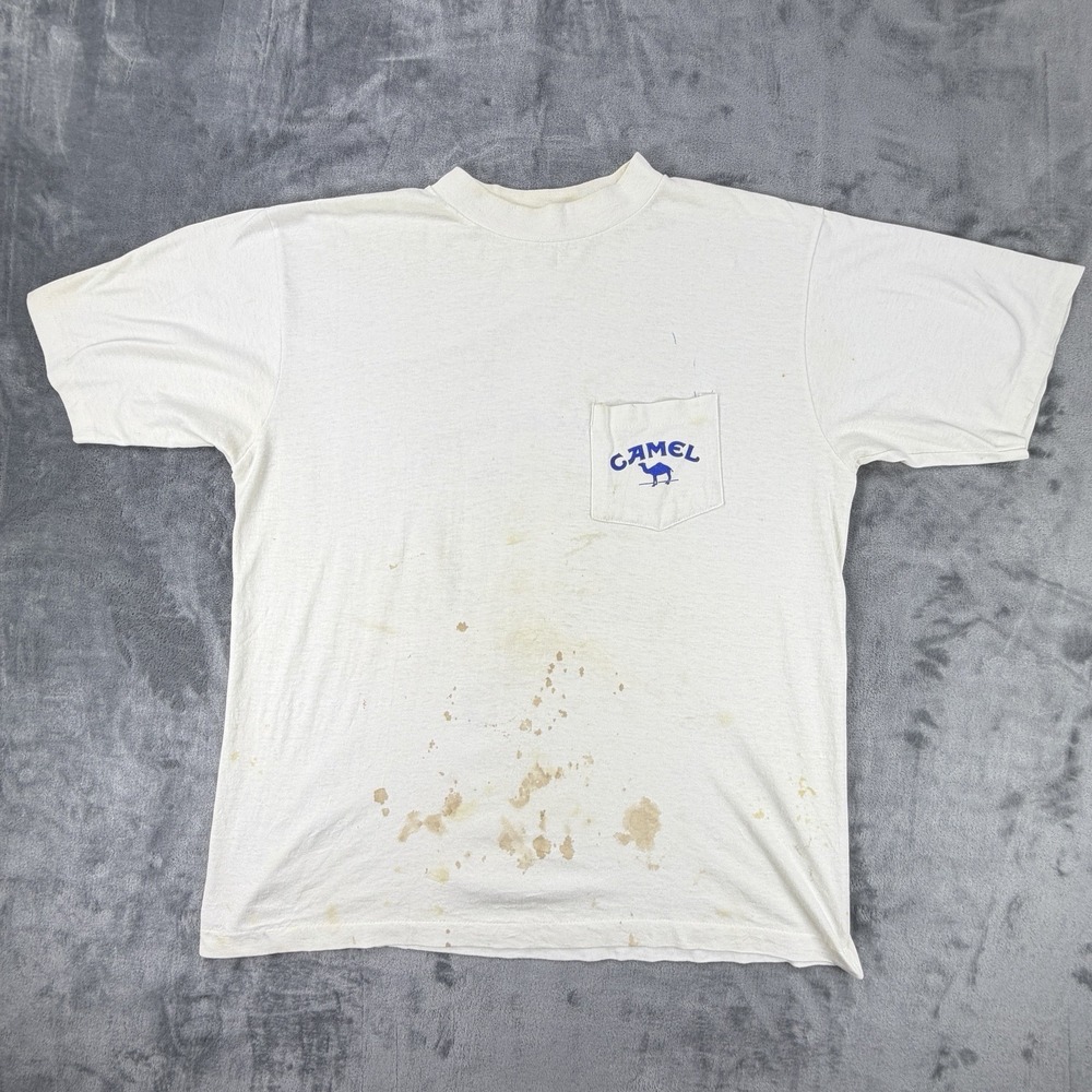 Vintage 1990 Joe Camel A Pack of Camels Motorcycle Pocket Tee XL USA